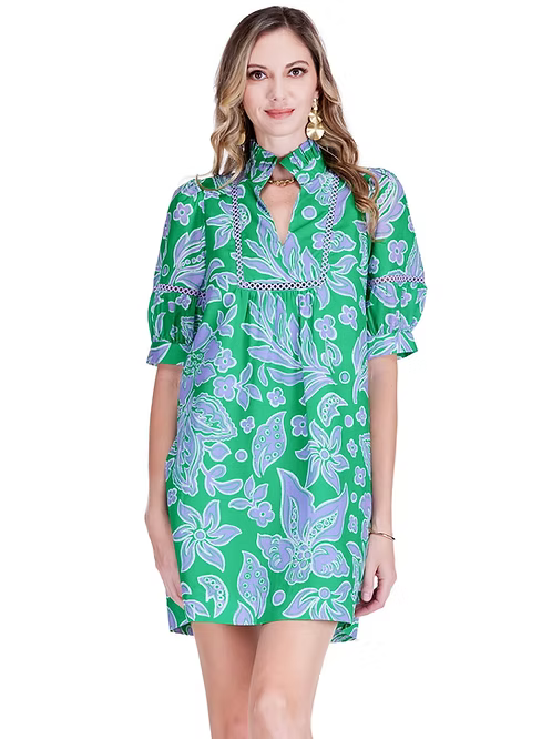Green Petal High Neck Trimmed Dress by Jade