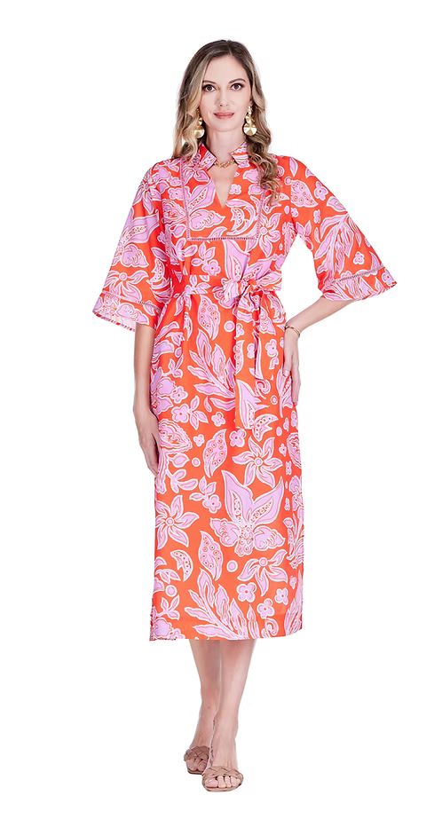 Orange Petal Trimmed Yoke Tunic Maxi Dress by Jade