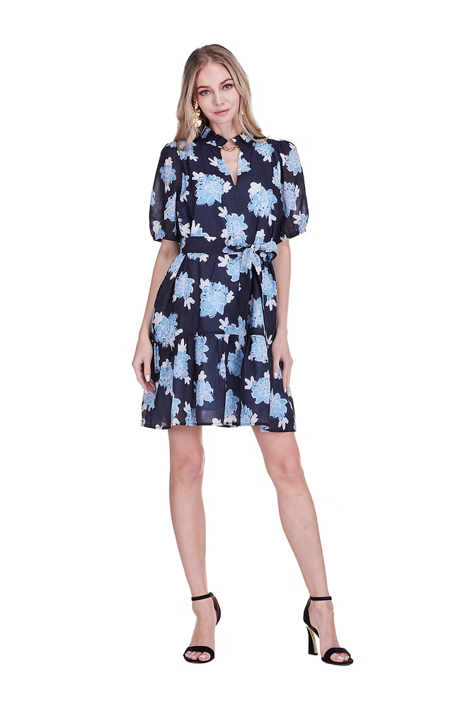 Midnight Floral Split Neck Flounce Dress by JoyJoy