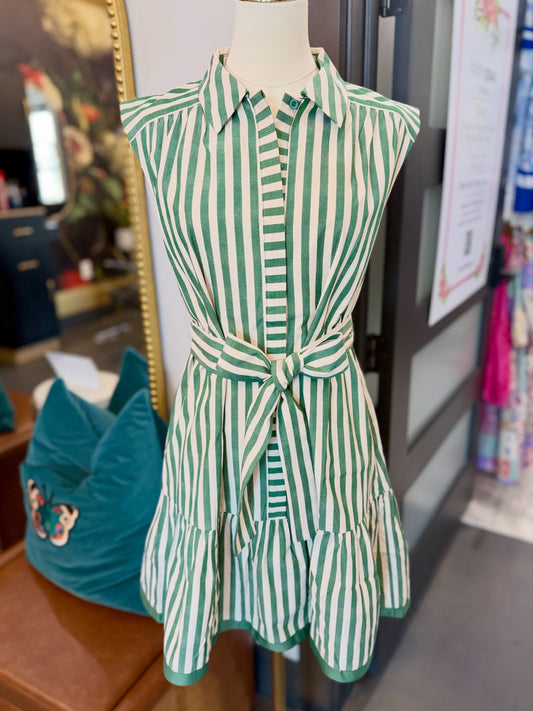 Green Stripe Shirtdress