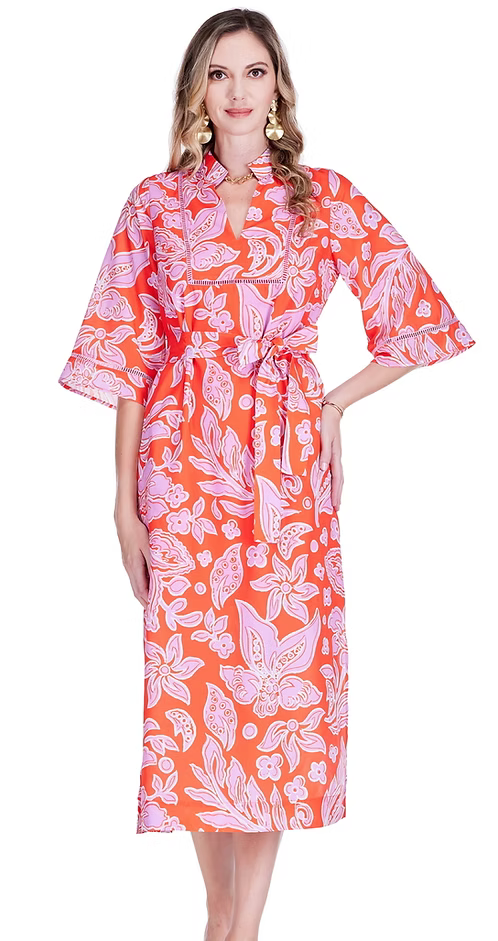 Orange Petal Trimmed Yoke Tunic Maxi Dress by Jade