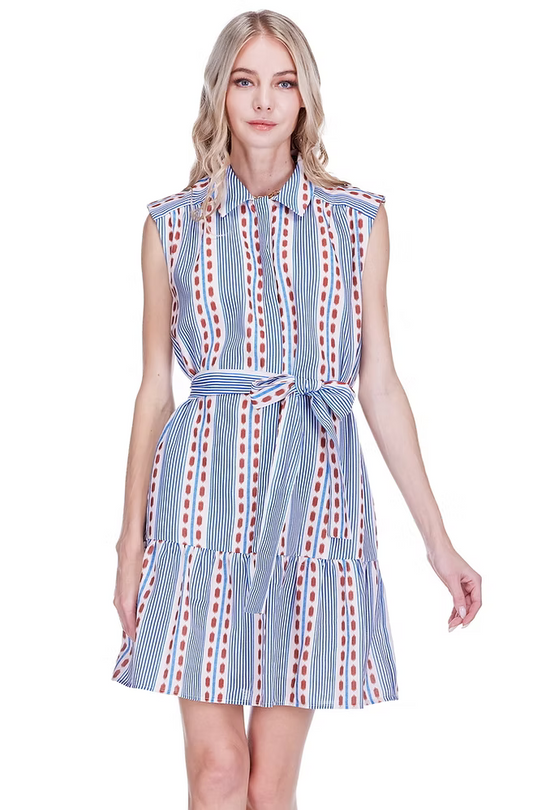 Colonial Stripe Front Placket Shirt Dress by JoyJoy