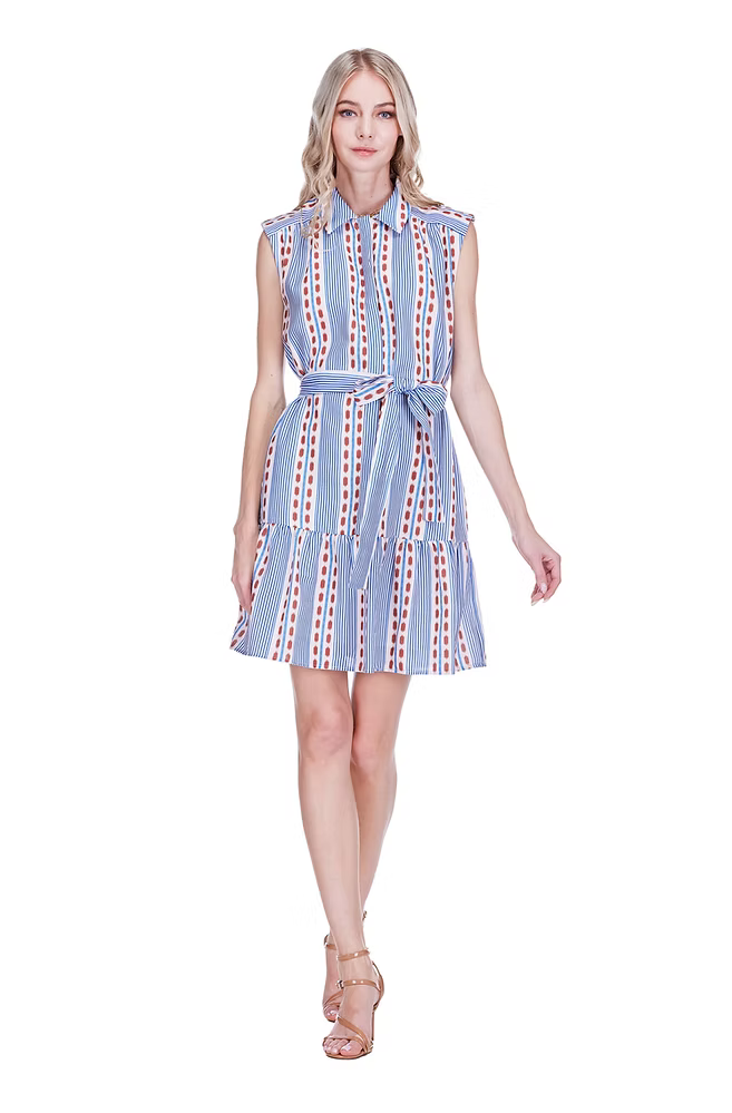 Colonial Stripe Front Placket Shirt Dress by JoyJoy