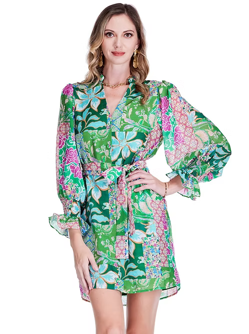 Garden Quilt Split V-Neck Dress by Jade