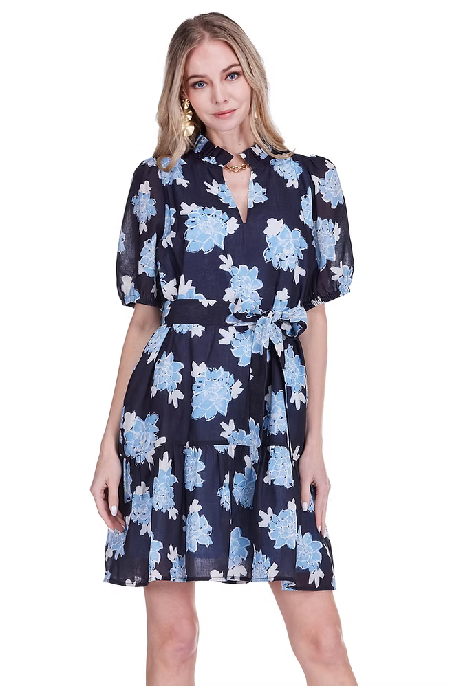 Midnight Floral Split Neck Flounce Dress by JoyJoy