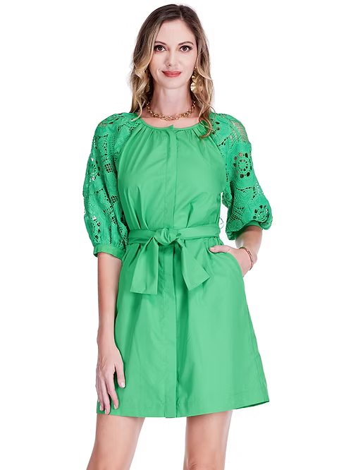 Green Button Front Peasant Dress by Jade