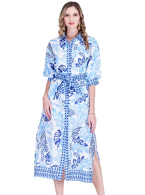 Lagoon Leaf Maxi Shirt Dress by Jade