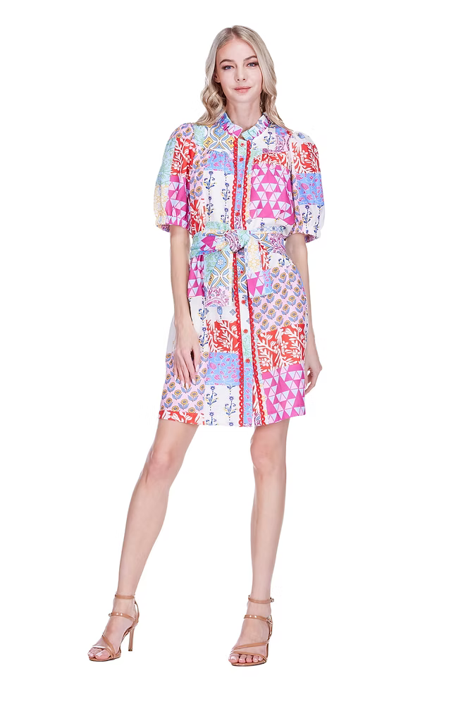 Kaleidocloth Short Sleeve Shirt Dress by JoyJoy