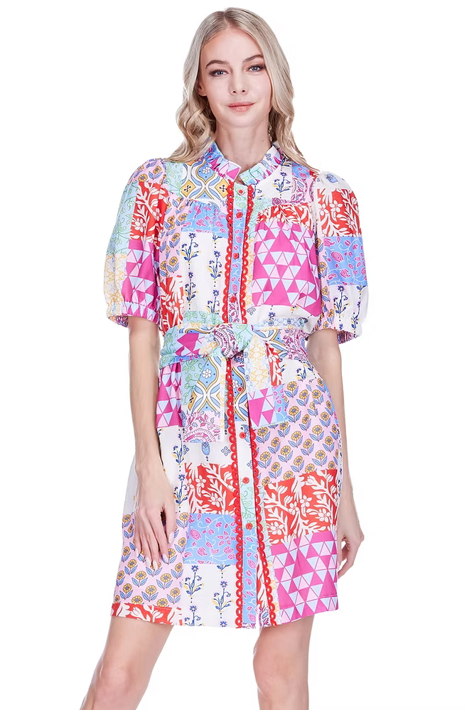 Kaleidocloth Short Sleeve Shirt Dress by JoyJoy