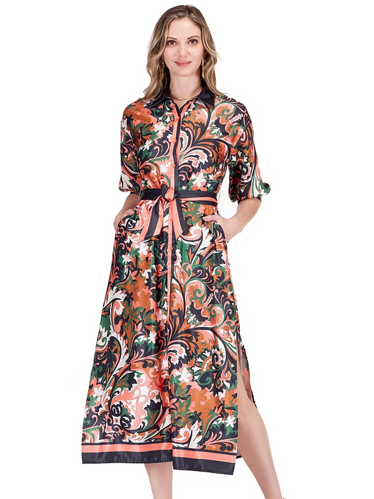 Autumn Scroll Maxi Shirt Dress by Jade