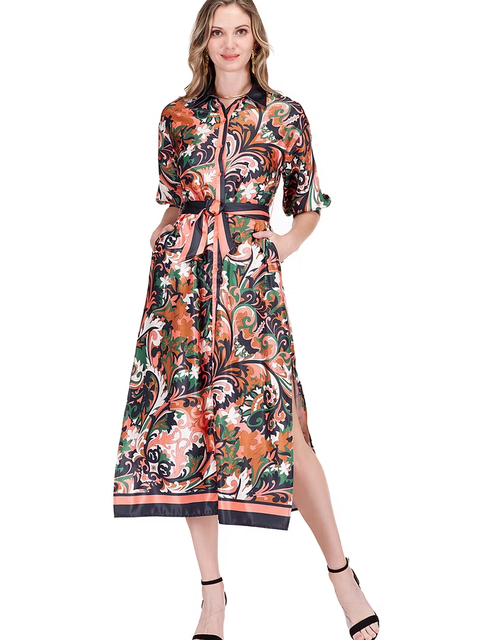 Autumn Scroll Maxi Shirt Dress by Jade