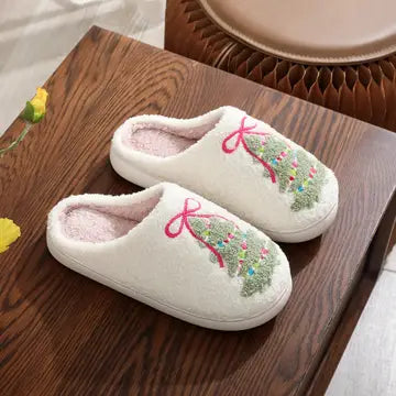 Cozy Christmas Bow Slippers