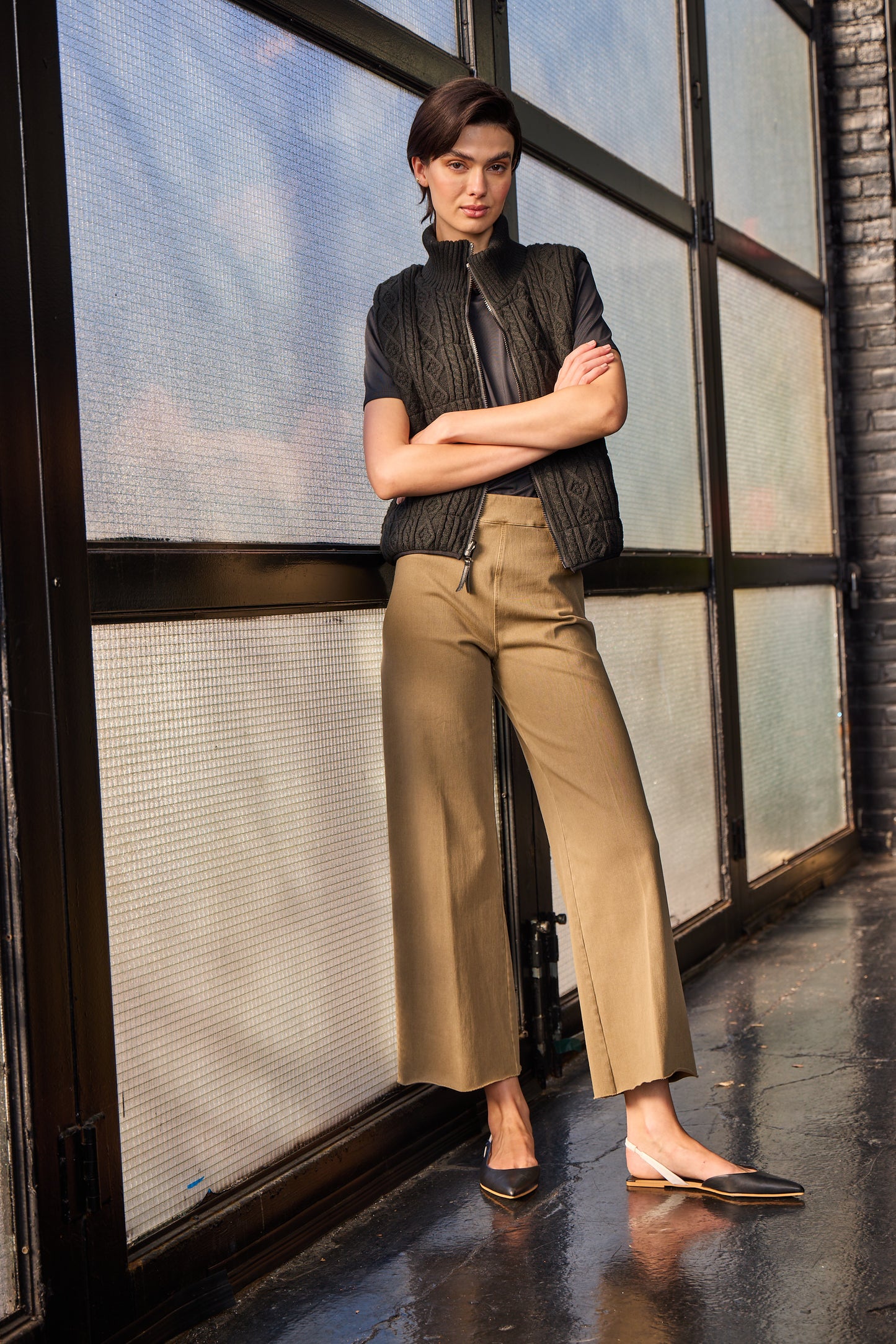 Erin Wide Leg Denim in Antique Wash Smoked Olive