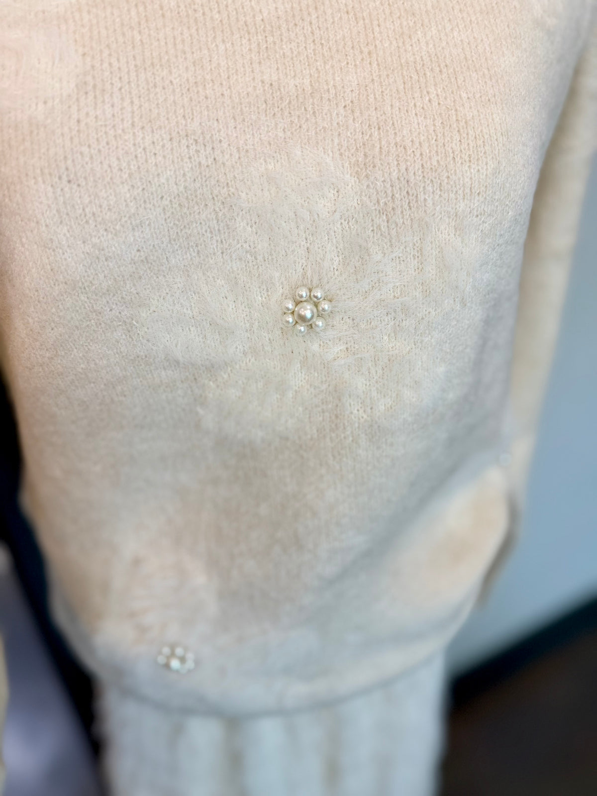 Floral Sweater with Beading in Cream