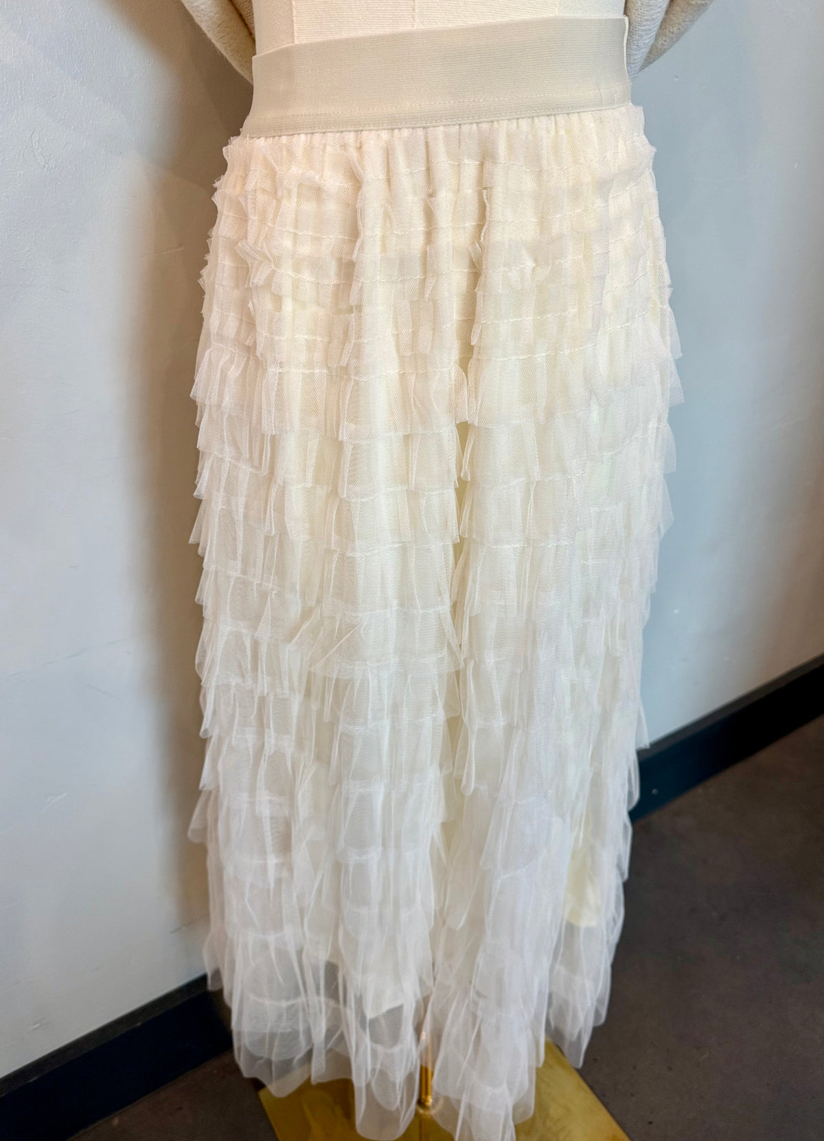 Cream Tulle Midi Skirt