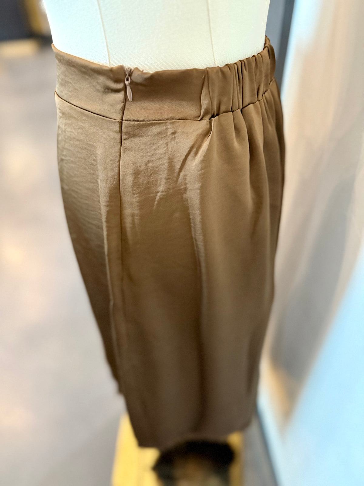 Chocolate Satin Skirt with Lace Trim