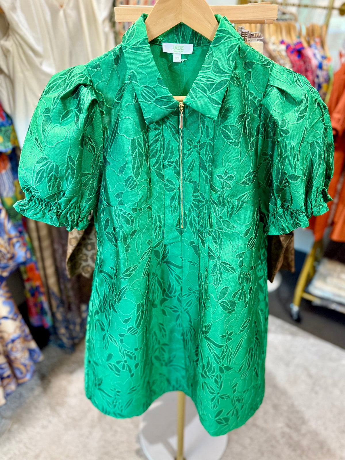 Emerald Stitch Brocade Dress