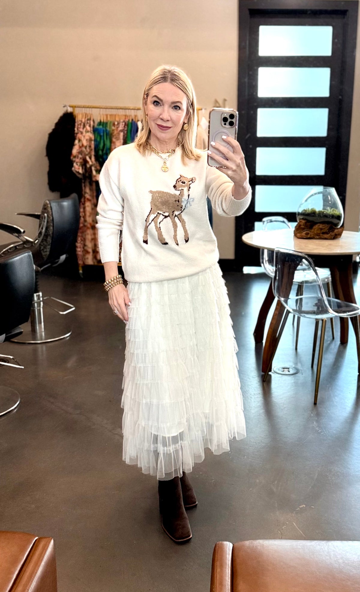 Cream Tulle Midi Skirt