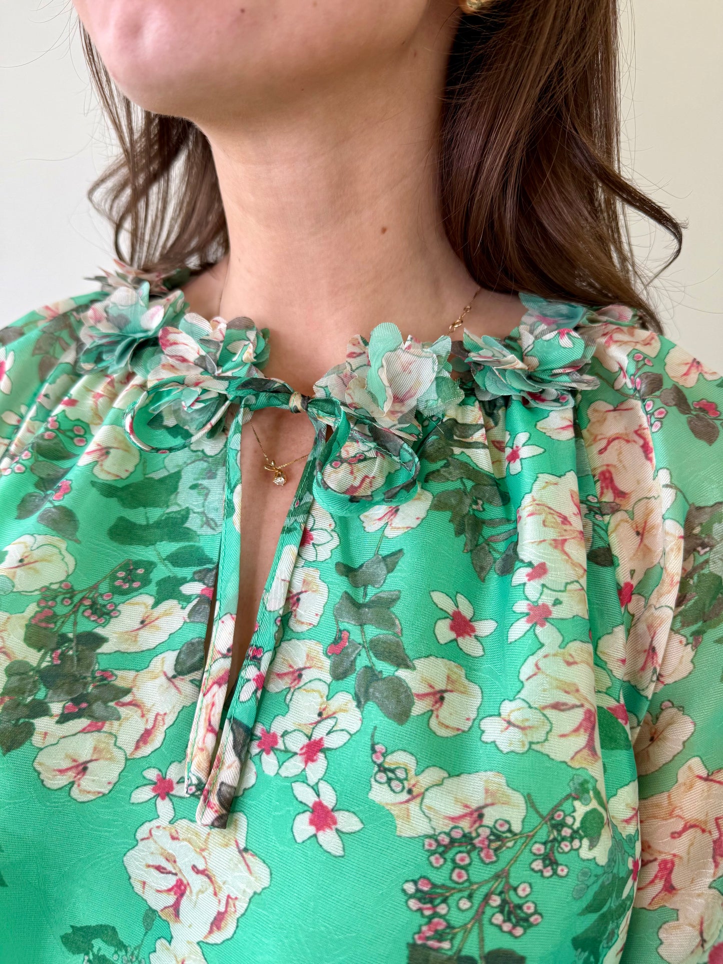 Emerald Bloom Dimensional Flowers Top by Jade