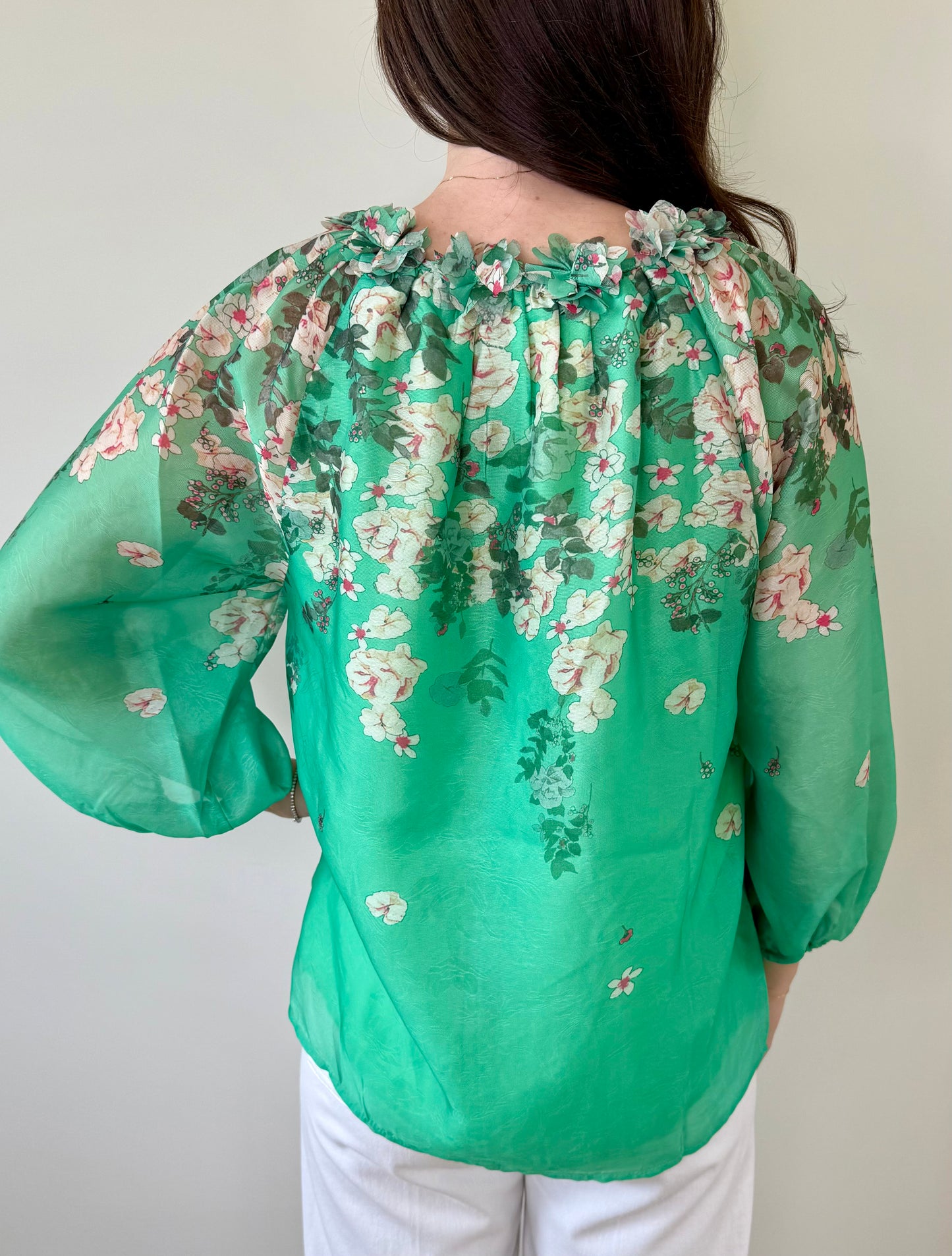 Emerald Bloom Dimensional Flowers Top by Jade