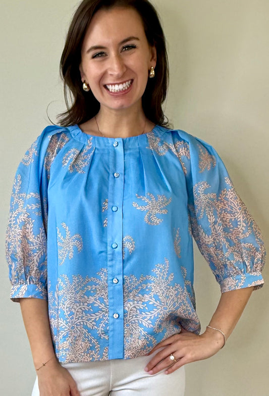 Seabreeze Fern Pleated Buttons Top by Jade