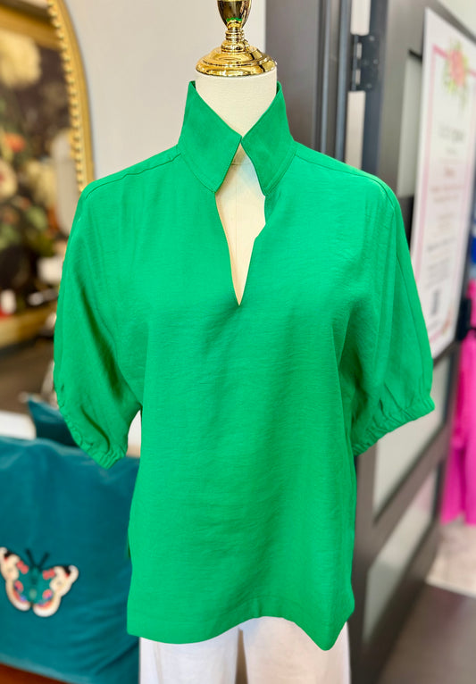 Effortless Collar Top in White, Blue, Green, Black