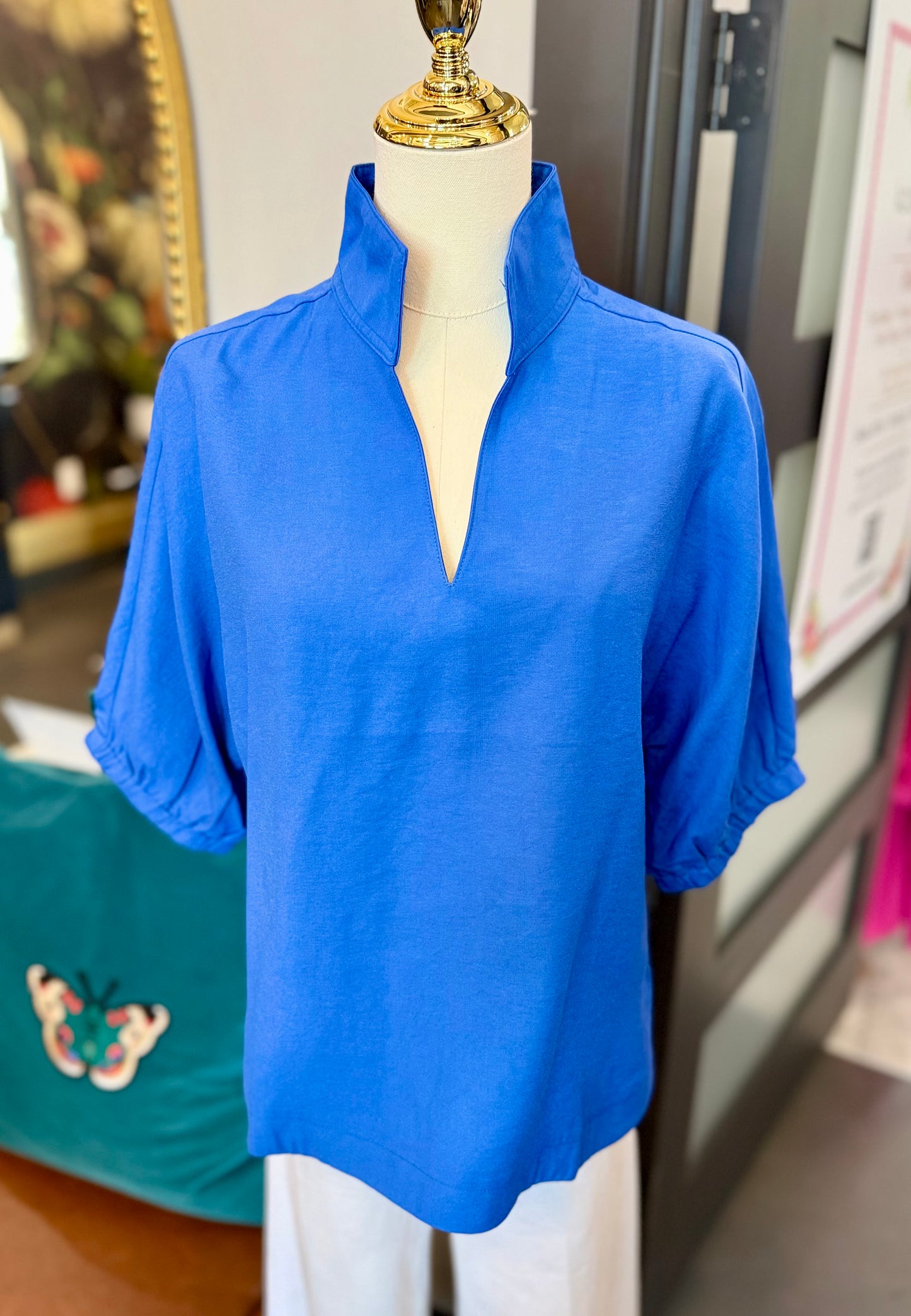 Effortless Collar Top in White, Blue, Green, Black