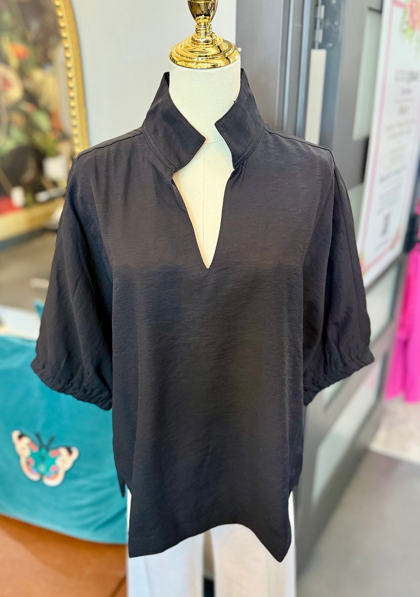 Effortless Collar Top in White, Blue, Green, Black