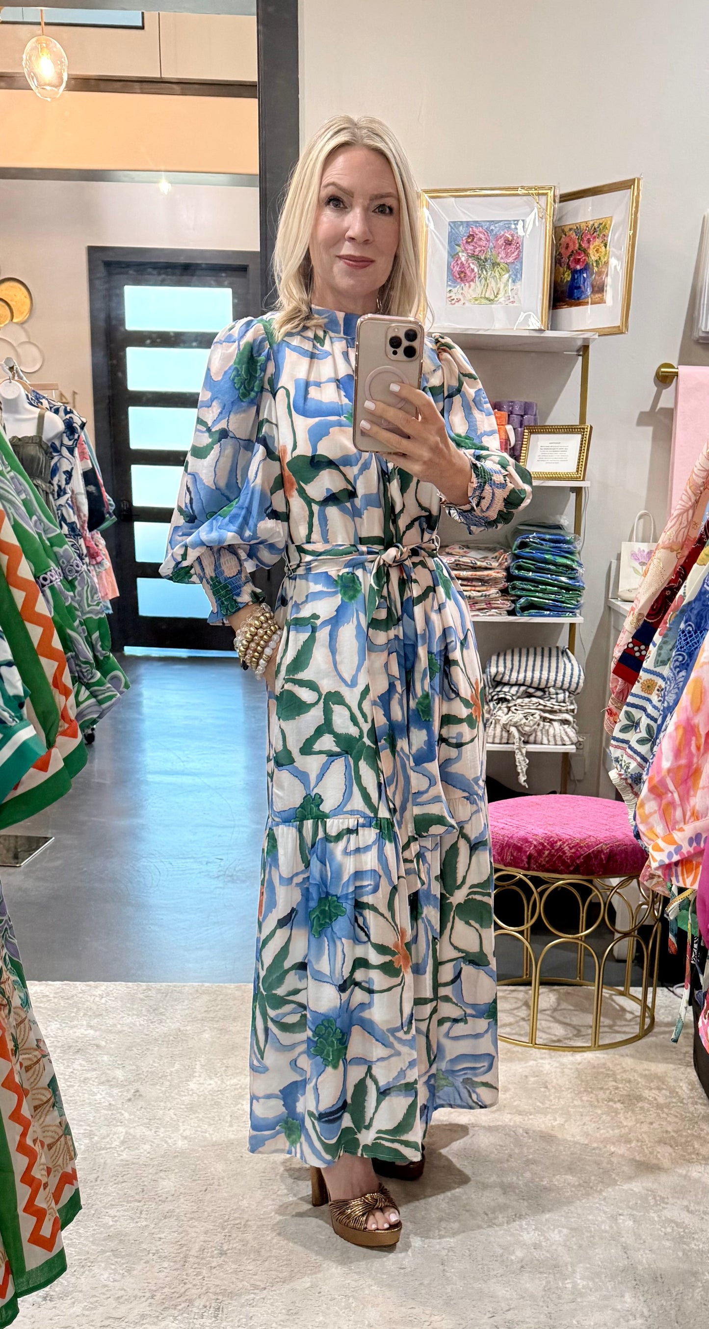 Wandering Bloom Pleated Neck Maxi