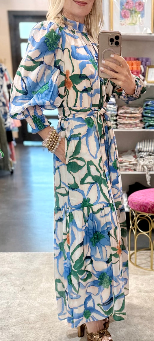 Wandering Bloom Pleated Neck Maxi