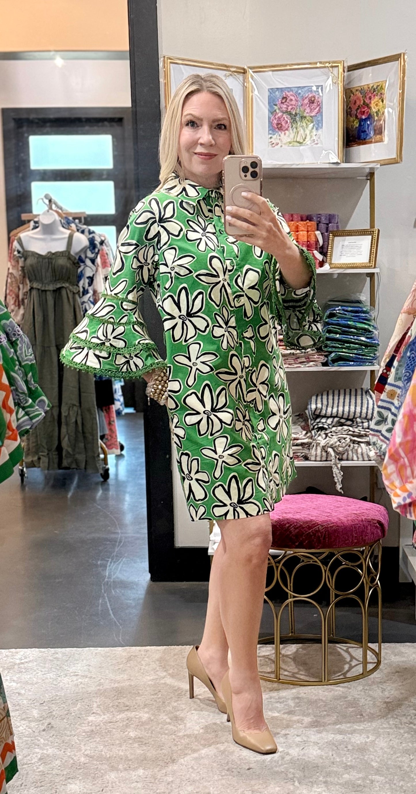 Willow Petal Flared Sleeve Trim Shirt Dress