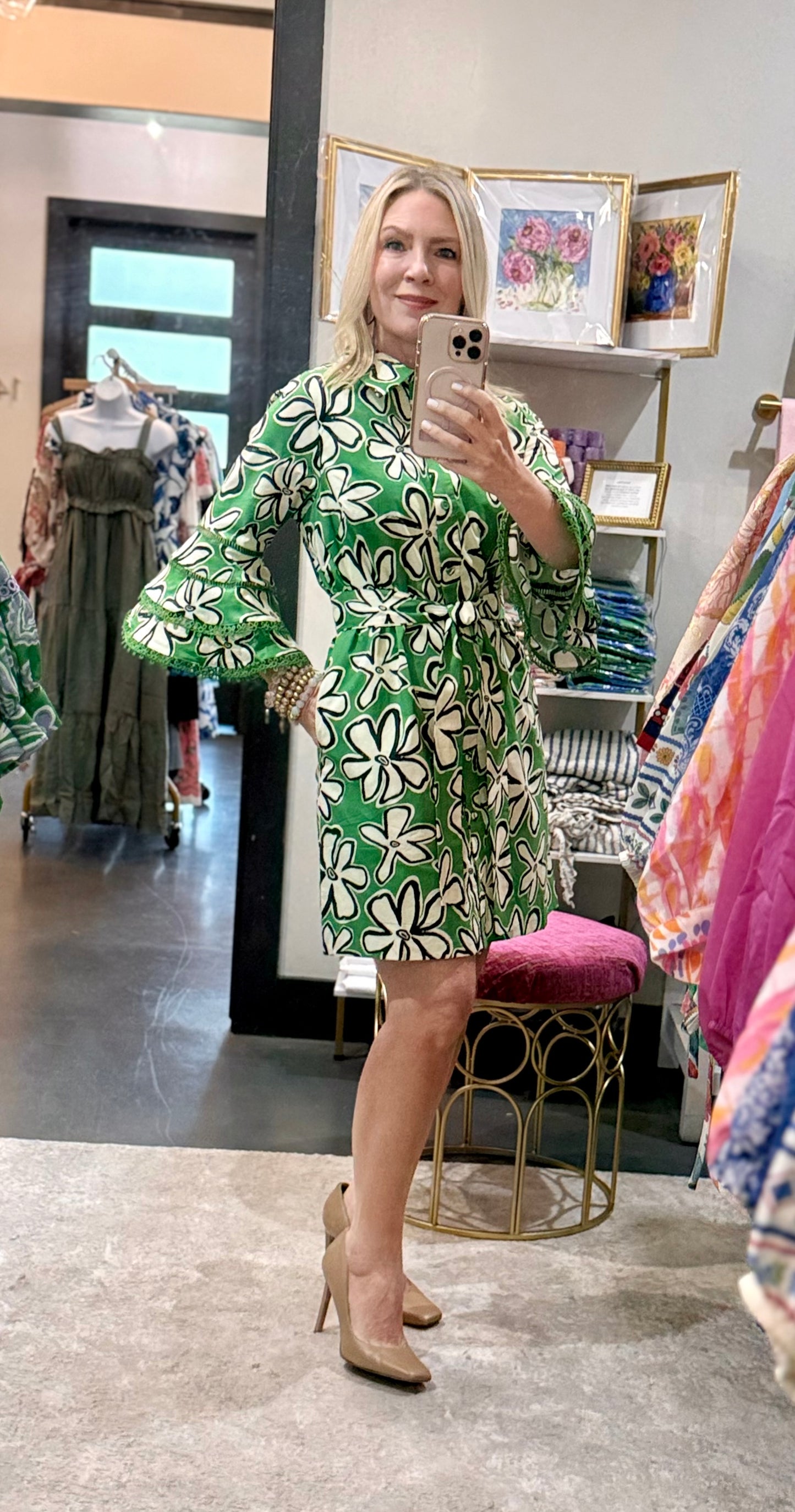 Willow Petal Flared Sleeve Trim Shirt Dress