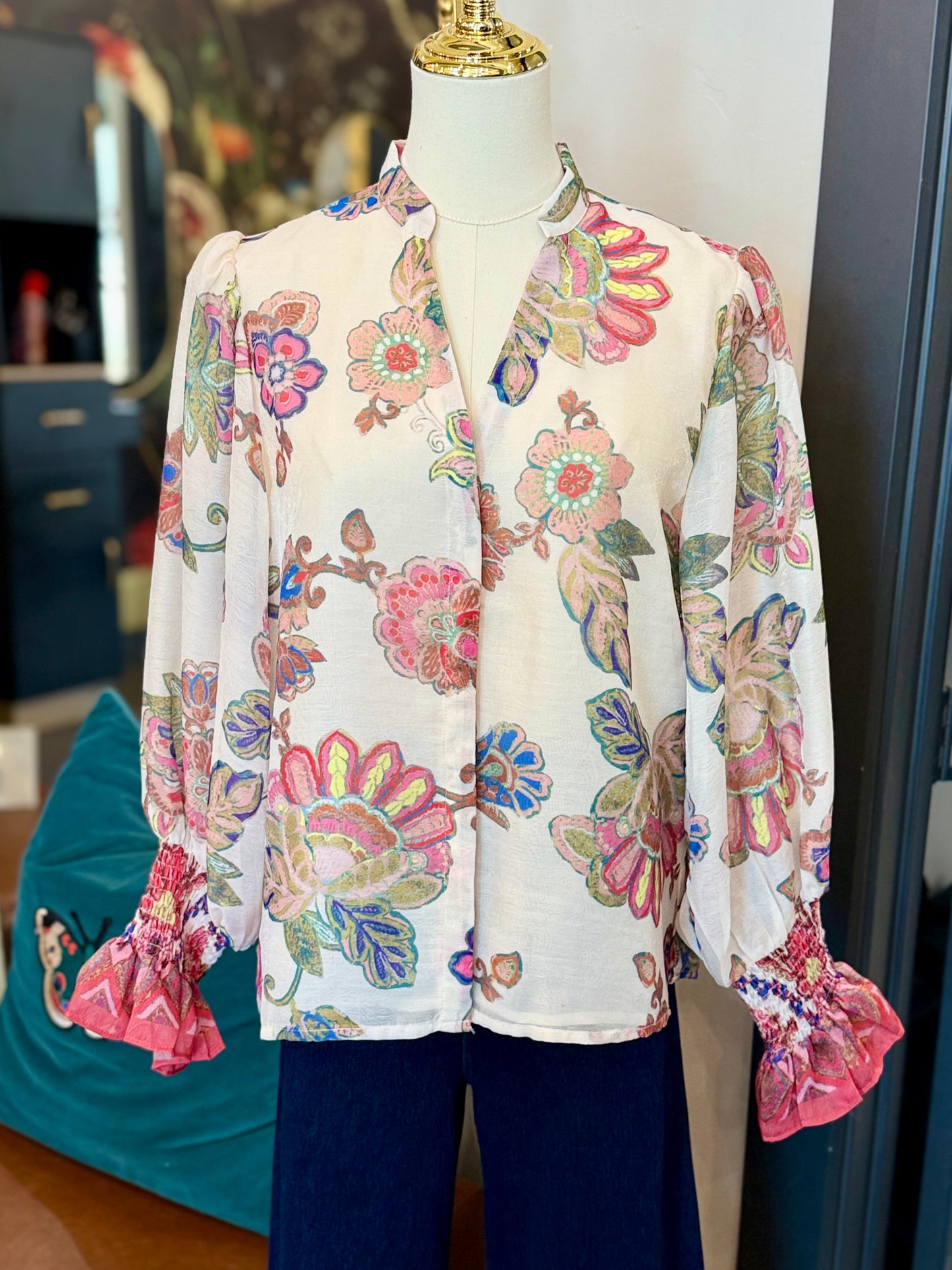 Briar Bloom Split V-Neck Blouse