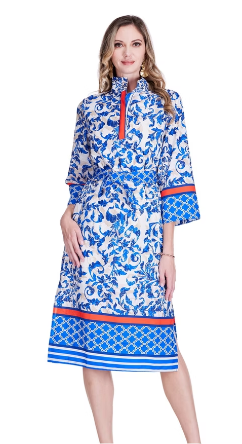 Tiled Ivy Band Collar Midi Dress by Jade