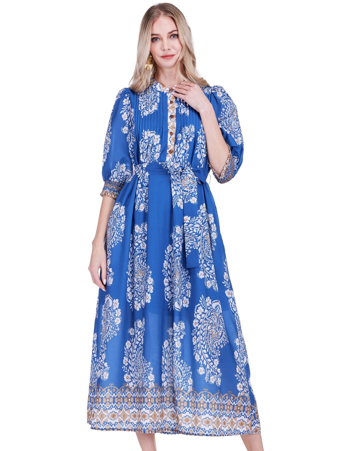 Indigo Oasis Pin Tuck Maxi by JoyJoy