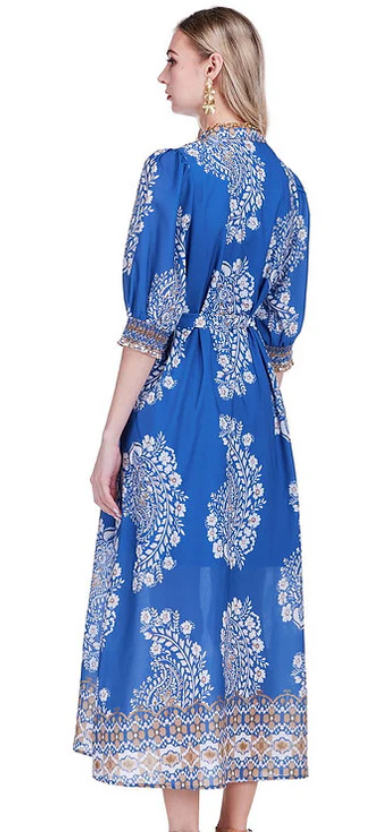 Indigo Oasis Pin Tuck Maxi by JoyJoy